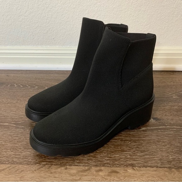 Vivaia womens black round toe platform chunky wedge boots 40 - Picture 1 of 7